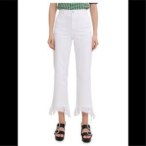 Maje Pavot High Rise Straight Raw Cuff Jeans in White